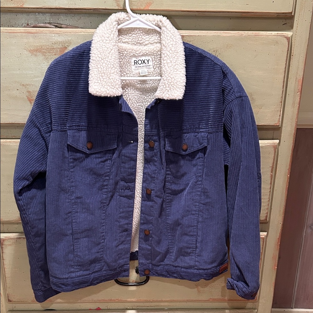 Roxy Navy Corduroy Jacket with Cream Sherpa Collar